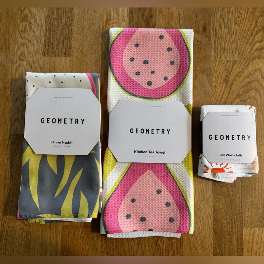 GEOMETRY washcloths + napkins + kitchen towel